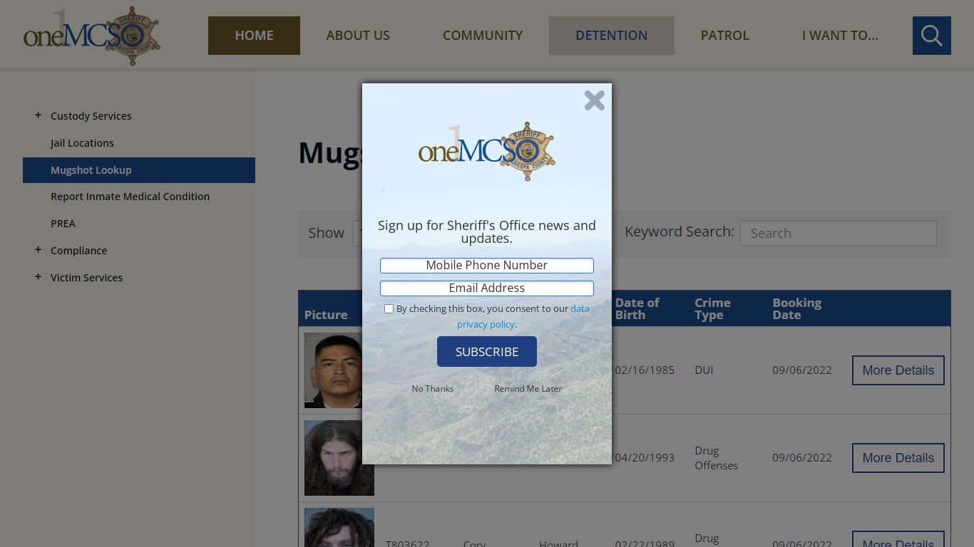 Mugshot Lookup | Maricopa County Sheriff's Office